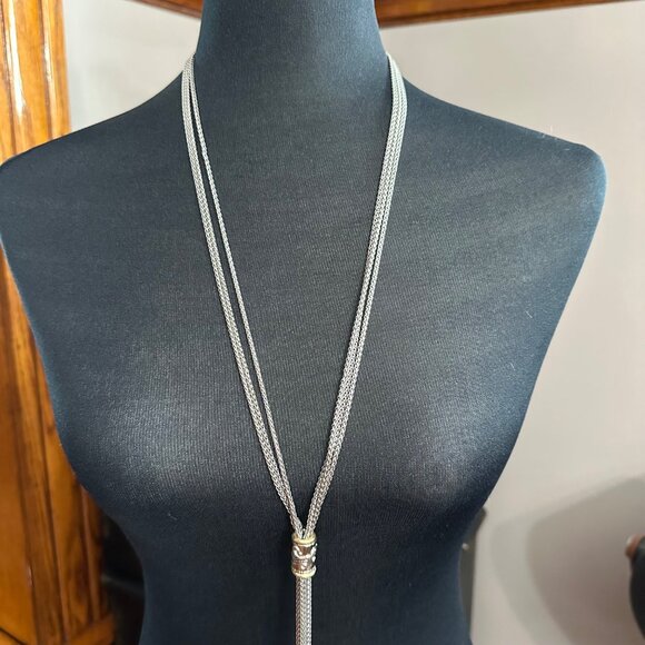 Chico's Necklace Jewlery Statement 30" Adjustable Silver Tone Multistrand Y Drop - Picture 2 of 6